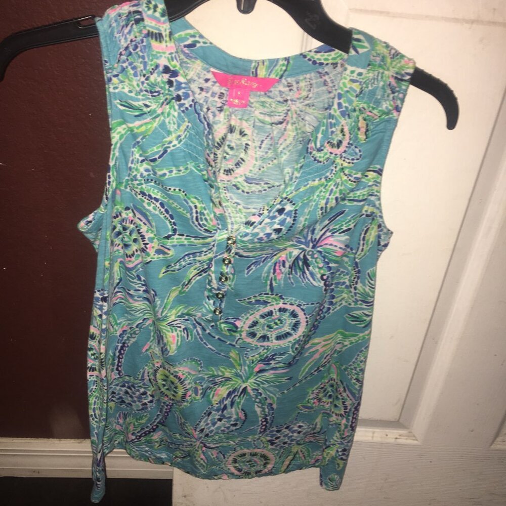 Lilly Pulitzer Women’s Essie tank in Bermuda Blue Turtle Print Size S